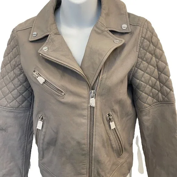 NWT Lamarque Quilted Leather Jacket Marilla Size XS Gravel Grey $675 - Picture 9 of 16